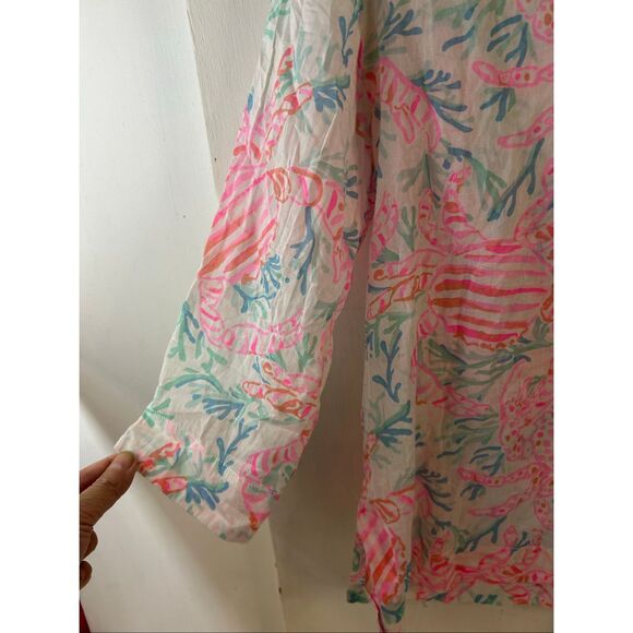 Lilly Pulitzer Amelia Island top pink crab rn#88189 shirt - Picture 5 of 8